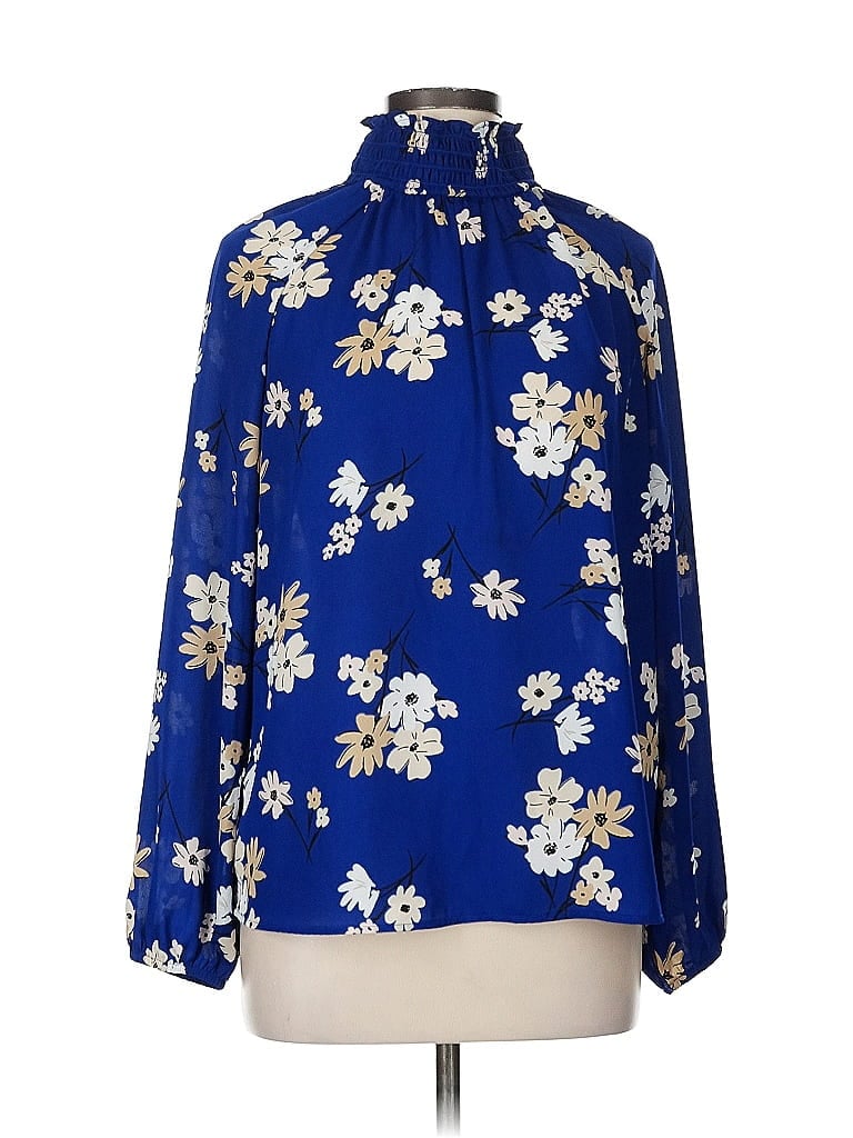 Ann Taylor LOFT Outlet 100% Polyester Floral Blue Long Sleeve Blouse Size M - photo 1
