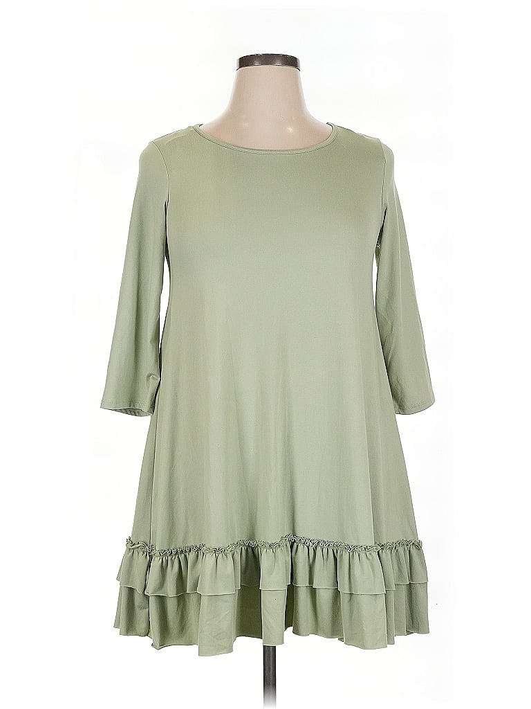 Easel Solid Green Casual Dress Size L - photo 1