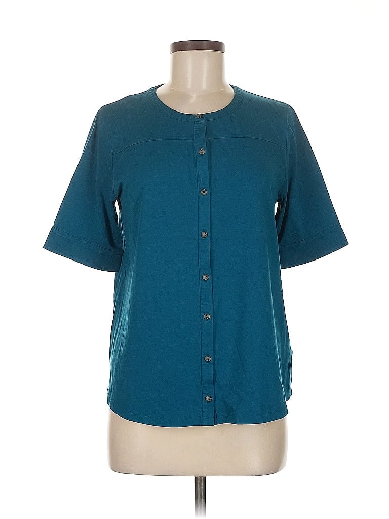 Pre-owned Lands' End Short Sleeve Blouse In Blue