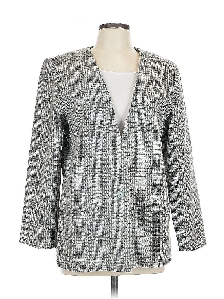 Alfred Dunner 100% Wool Houndstooth Gray Wool Blazer Size 12 - photo 1