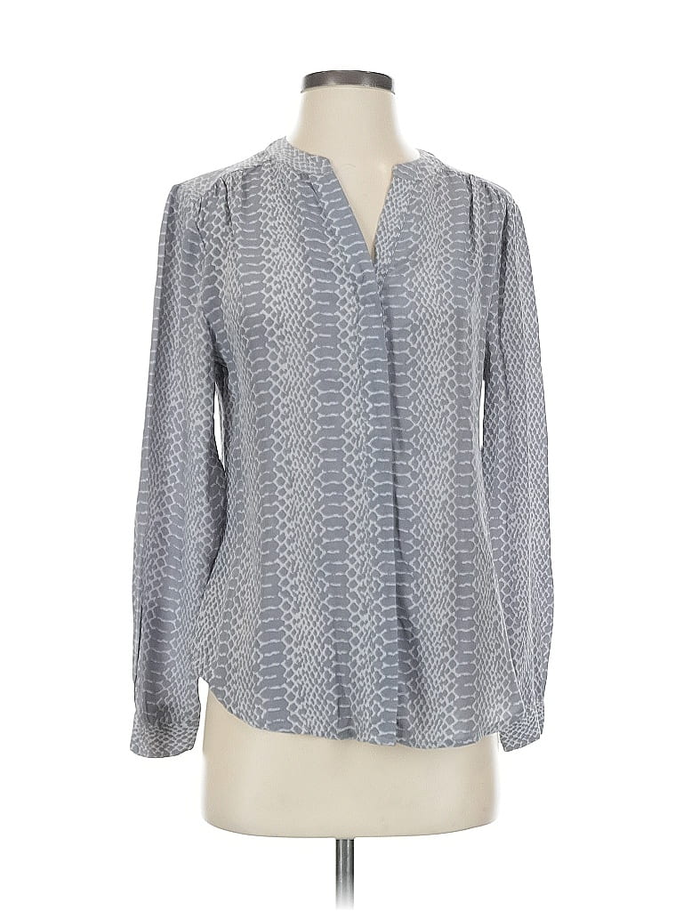 Pre-owned Cynthia Rowley Long Sleeve Silk Top Gray Plunge Neckline Tops