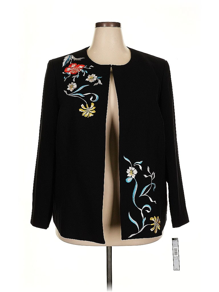 Tahari by ASL 100% Polyester Graphic Floral Black Blazer Size 18 - photo 1