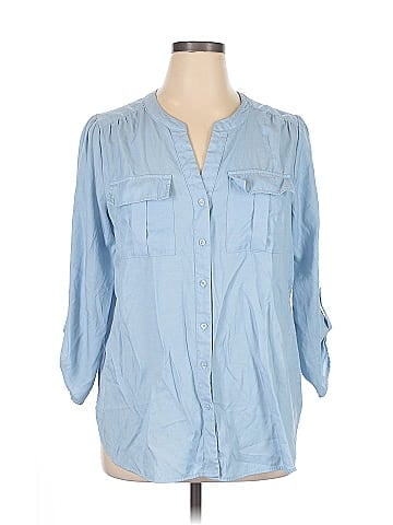 Indigo Rose 3/4 Sleeve Button-Down Shirt (view 1)