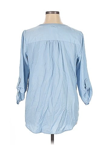 Indigo Rose 3/4 Sleeve Button-Down Shirt (view 2)