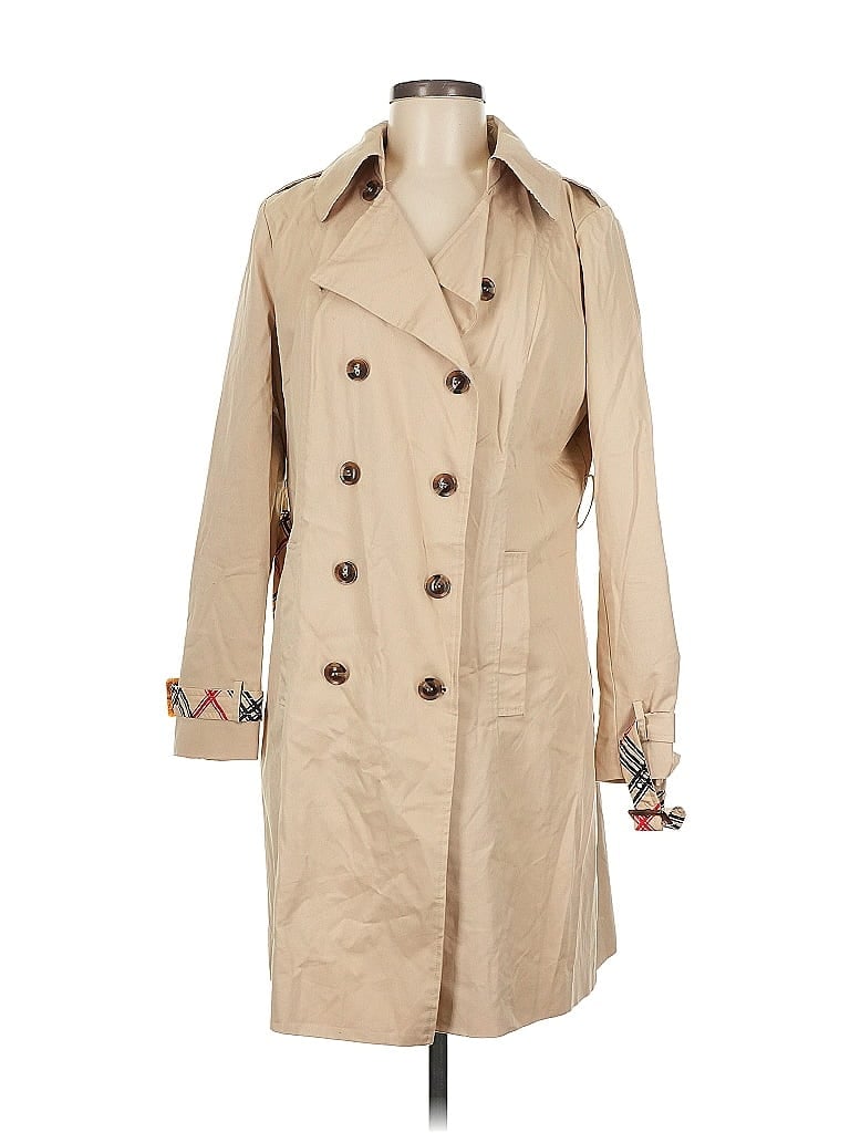 IMAN 100% Cotton Tan Trenchcoat Size M - photo 1