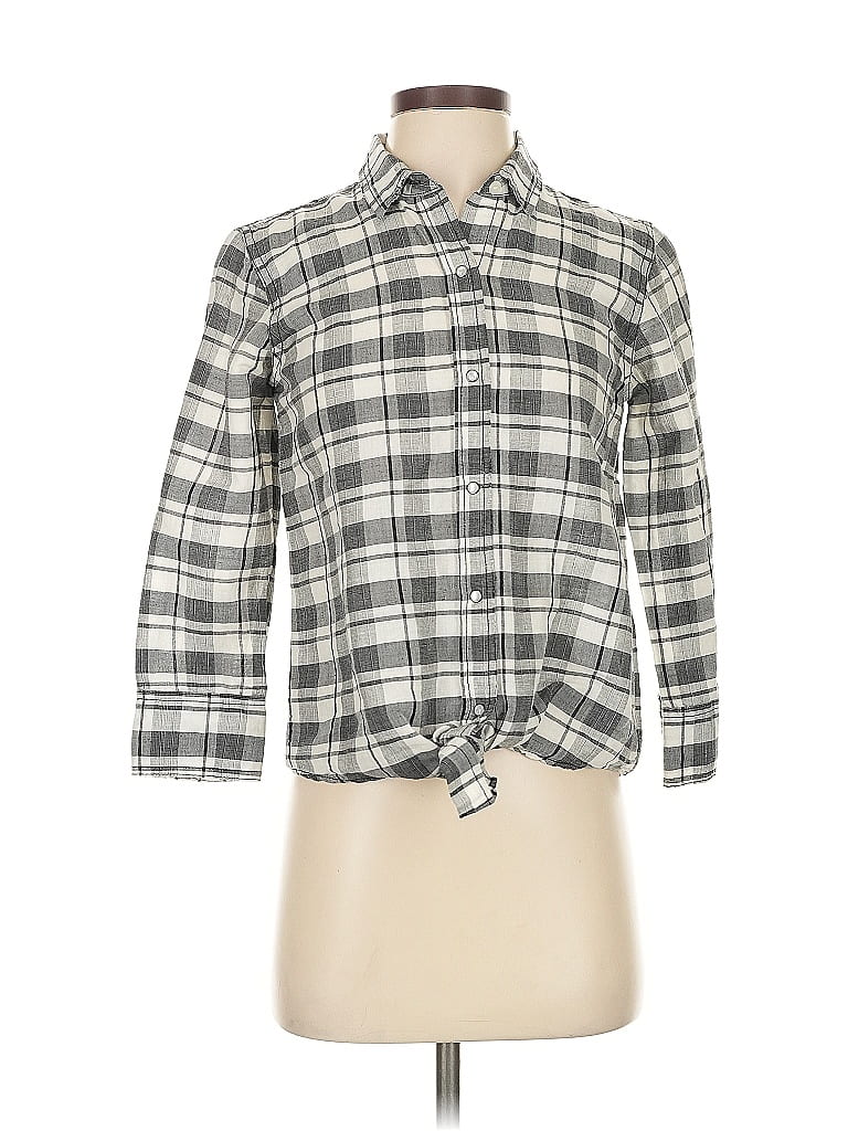 Pre-owned Current Elliott 3/4 Sleeve Button Down Shirt In Gray