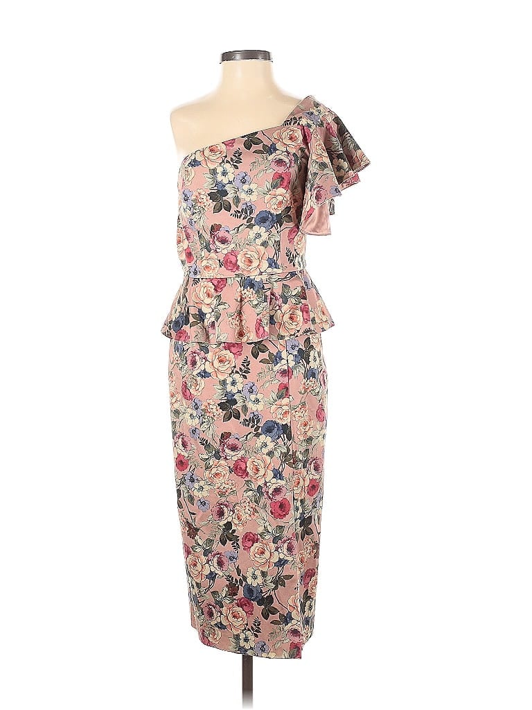 Robe Sans Bretelles Gianni Bini Taille 8 - Imprimé Feuilles Violet Et Aqua - Soie Et Coton - Style Nœud Devant