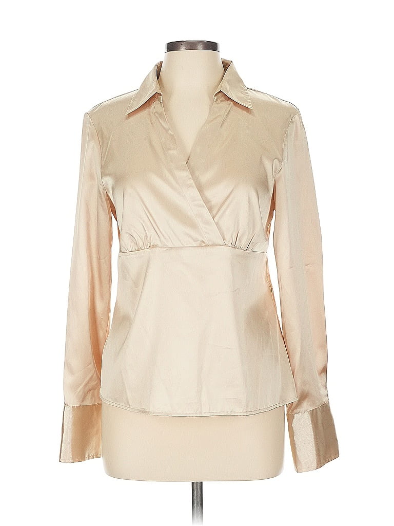 AB Studio Metallic Ivory Long Sleeve Blouse Size L - photo 1