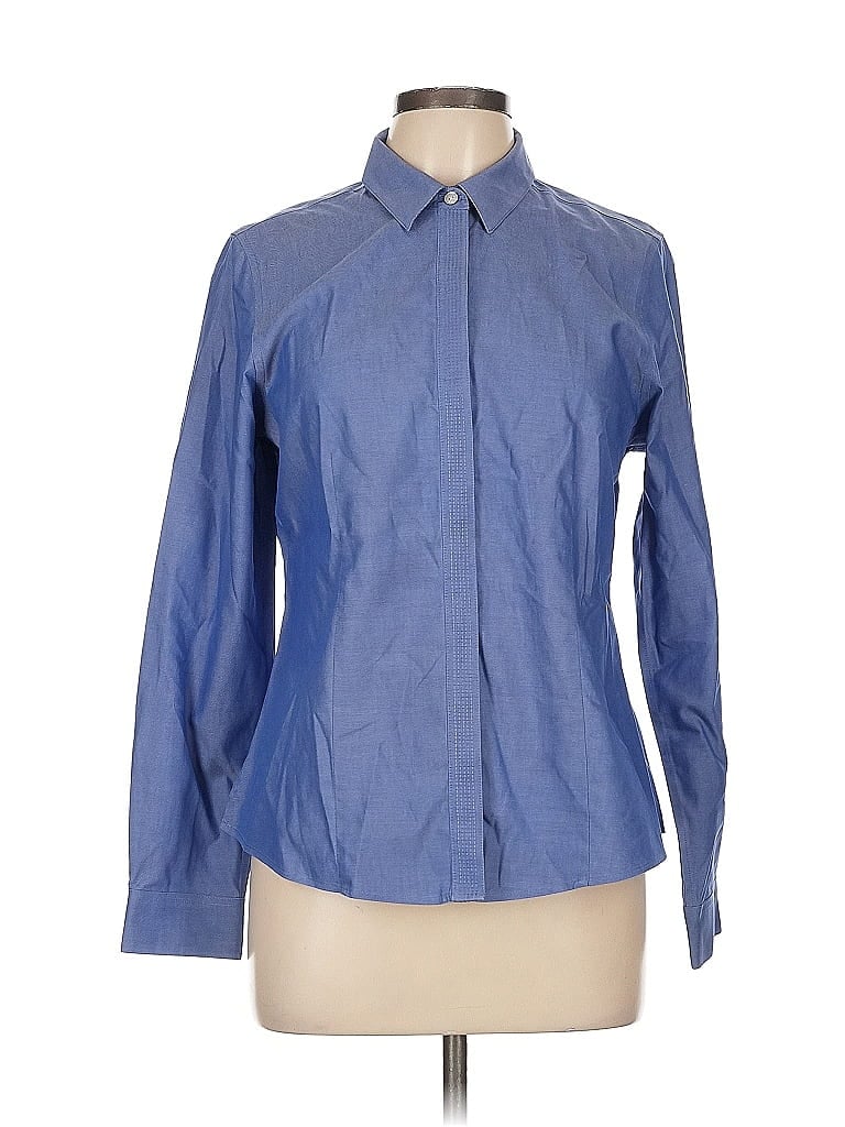 Pre-owned Foxcroft Long Sleeve Button Down Shirt In Blue