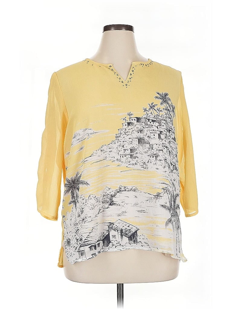 Alfred Dunner 100% Polyester Yellow 3/4 Sleeve Blouse Size 16 - photo 1