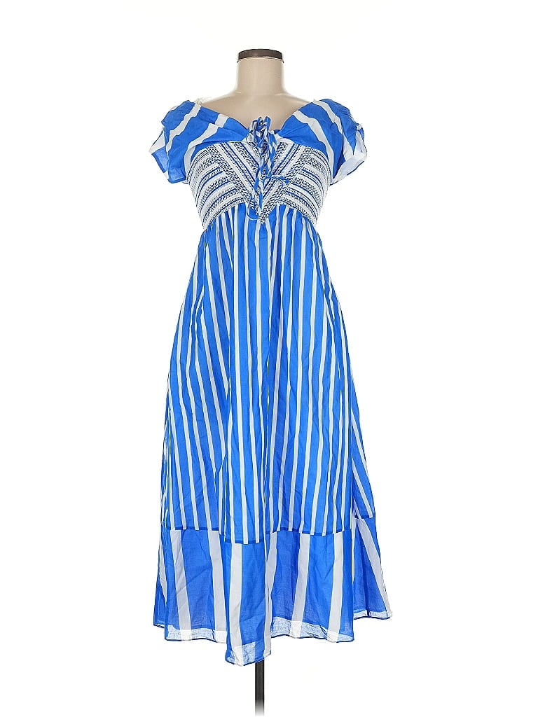 Tanya Taylor 100% Cotton Stripes Blue Casual Dress Size 6 - photo 1