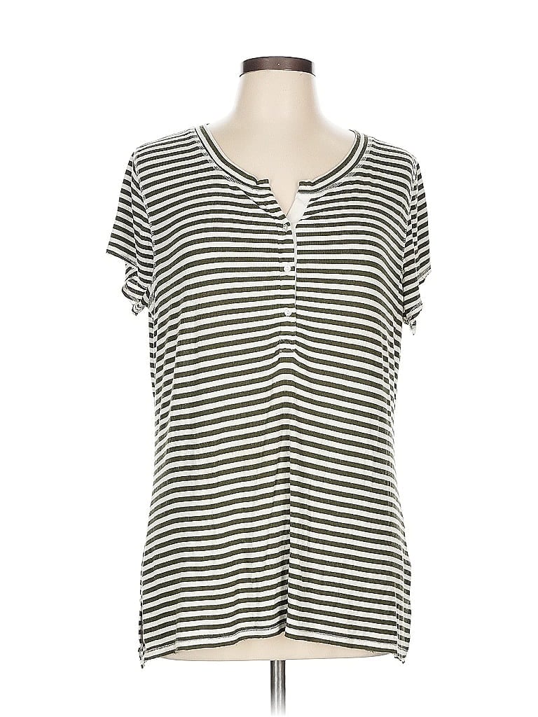 PURE AND GOOD Pre-owned Short Sleeve Henley Shirt In Green