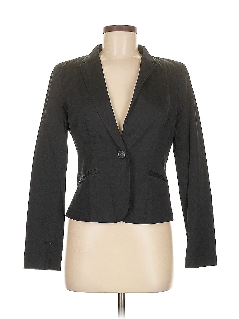 Pre-owned H&m 3/4 Sleeve Top Black Plunge Neckline Tops