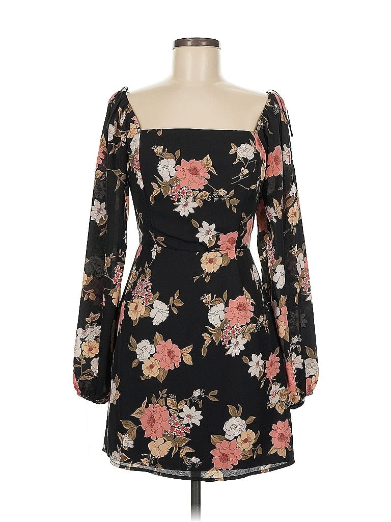 All in Favor 100% Polyester Floral Black Casual Dress Size M - photo 1