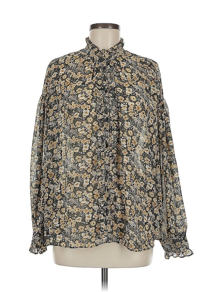 Pre-owned Mng Long Sleeve Blouse In Gold