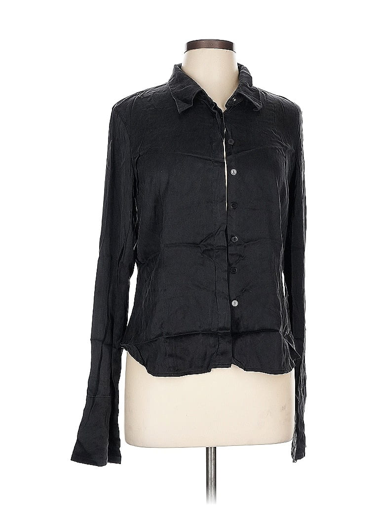 Click to view more detailed imagery on our partner's website Pre-owned Bloomingdale's Long Sleeve Silk Top Black Collared Neckline Tops