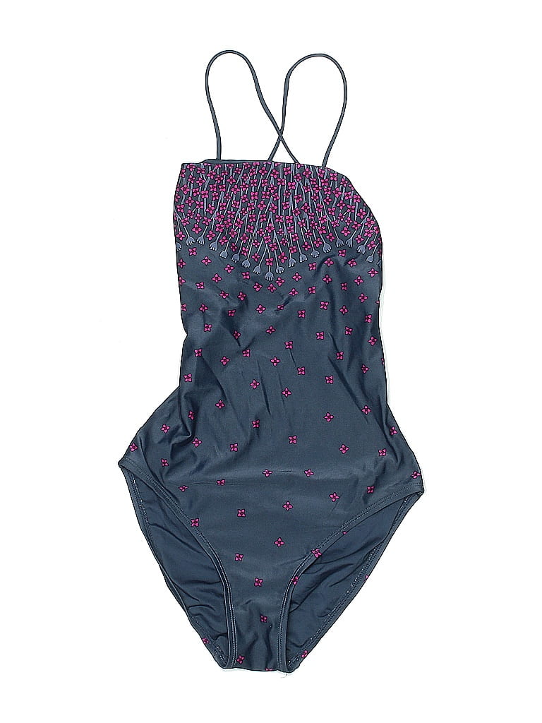 MARC JACOBS swimsuit XS one-shoulder navy maroon metallic shimmer reversible