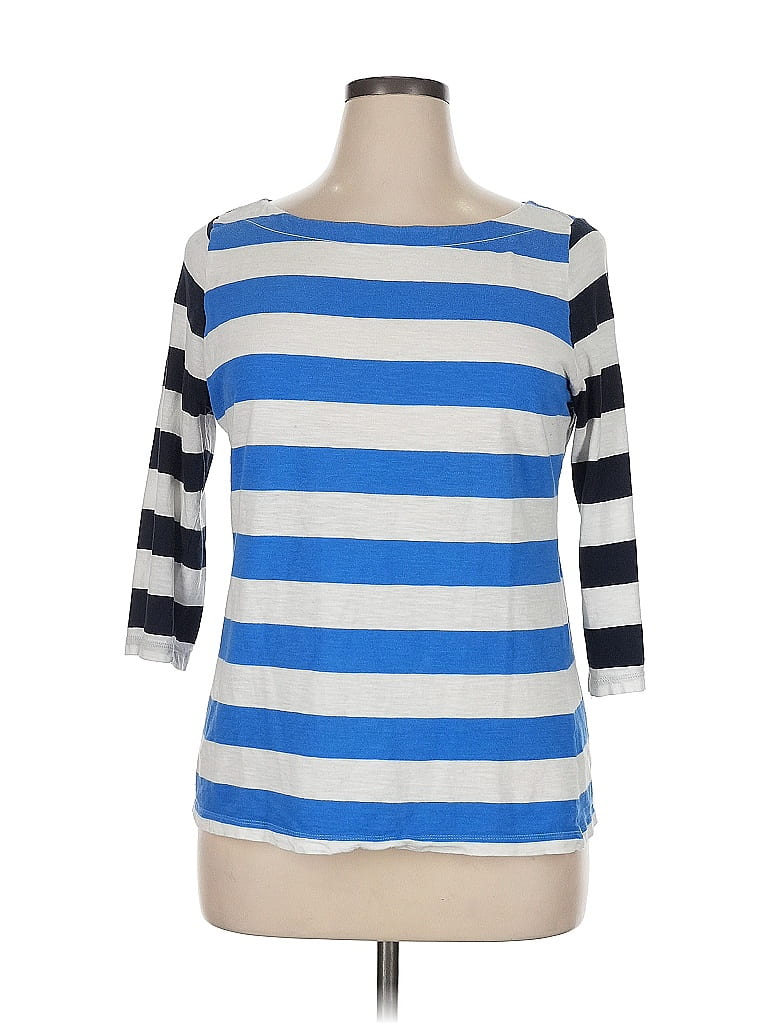 Ann Taylor LOFT Outlet 100% Cotton Stripes Blue 3/4 Sleeve T-Shirt Size XL - photo 1