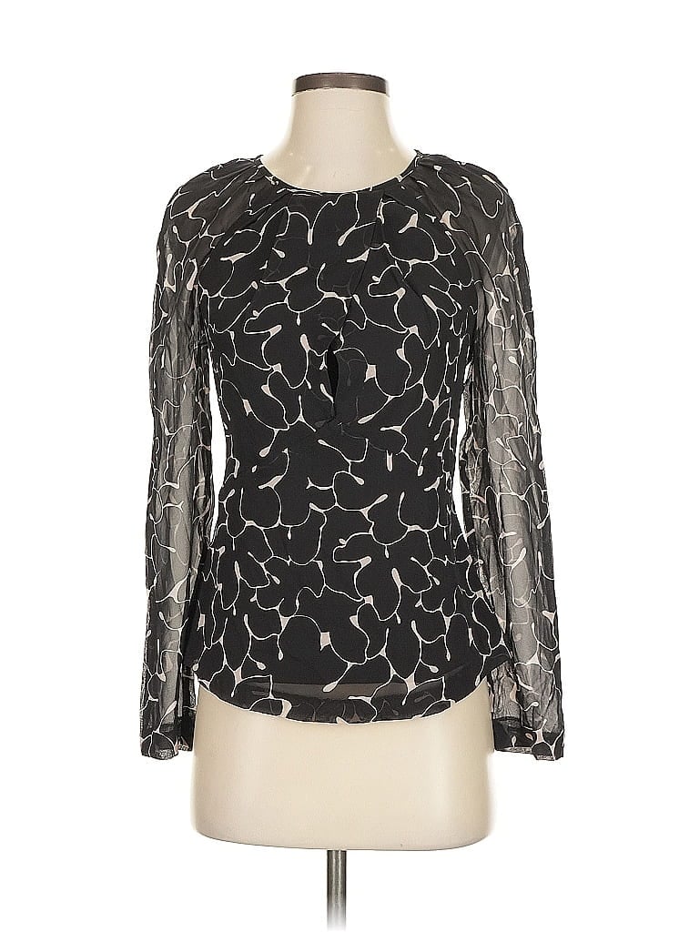 Click to view more detailed imagery on our partner's website Pre-owned Club Monaco Long Sleeve Silk Top Black Keyhole Neckline Tops