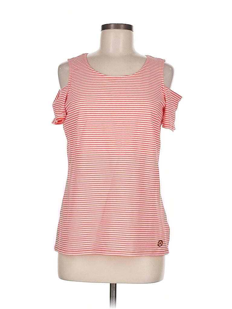 Click to view more detailed imagery on our partner's website Pre-owned Michael Michael Kors Short Sleeve Top Orange Cold Shoulder Neckline Tops