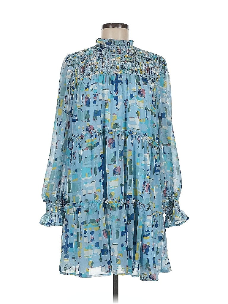 Entro 100% Polyester Print Blue Casual Dress Size M - photo 1