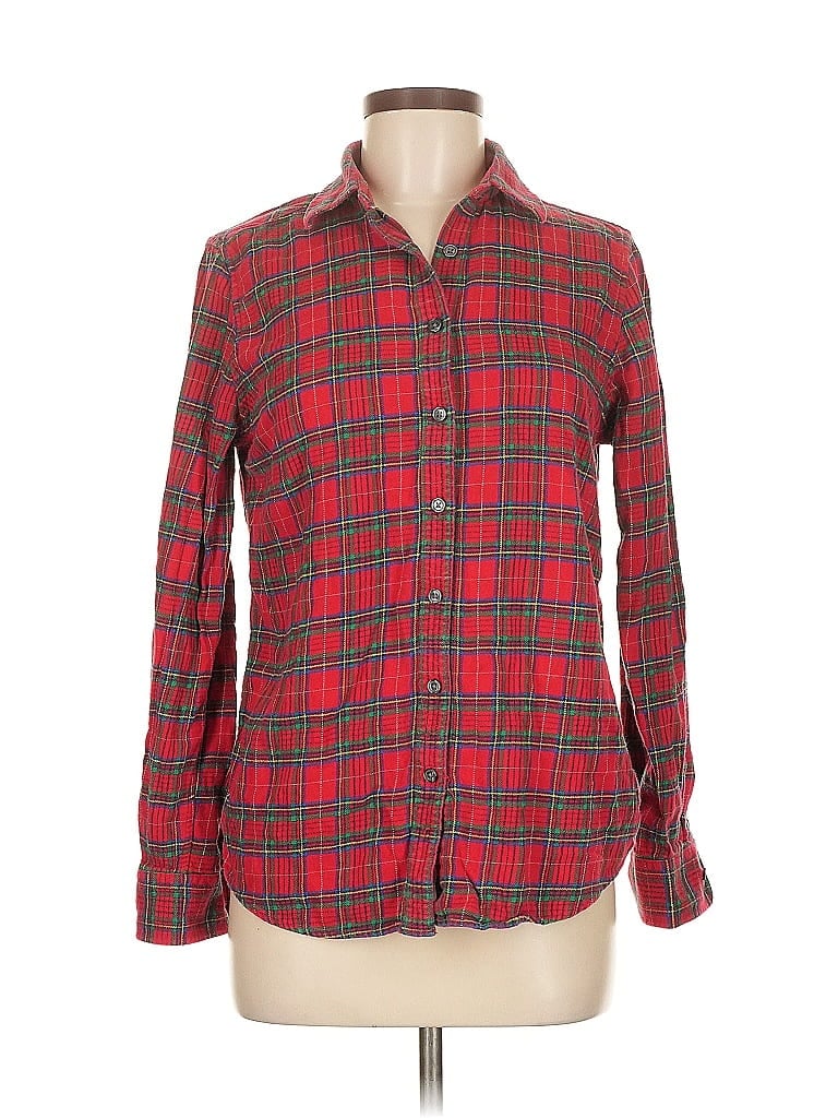 Pre-owned Lands' End Long Sleeve Button Down Shirt In Red