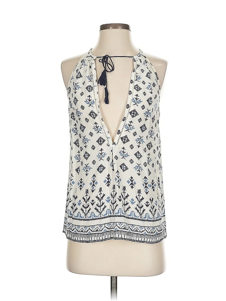 Click to view more detailed imagery on our partner's website Pre-owned Joie Sleeveless Silk Top Blue Halter Neckline Tops