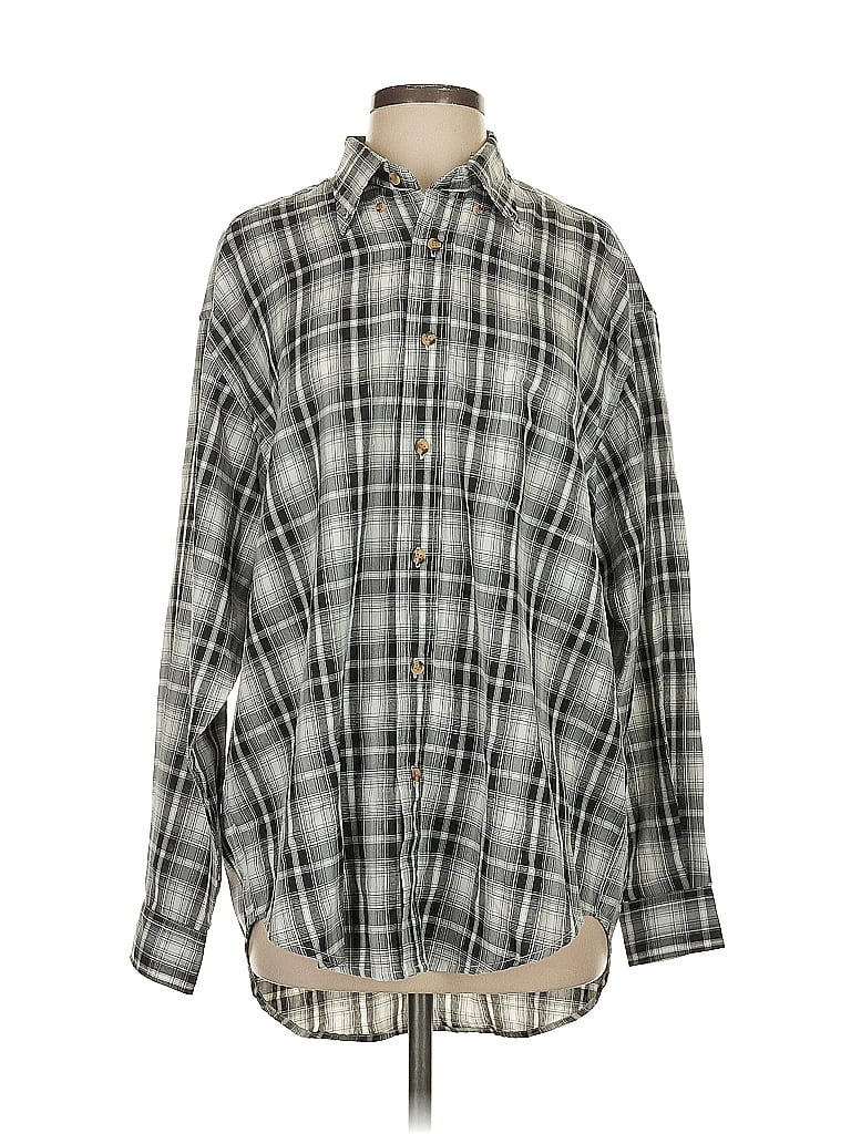 Armani Exchange 100% Cotton Plaid Gray Long Sleeve Button-Down Shirt Size S - photo 1