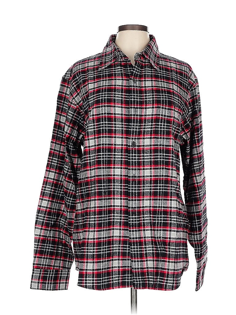 Pre-owned Lands' End Long Sleeve Button Down Shirt In Red