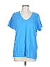 Woman Within 100% Cotton Solid Blue Short Sleeve T-Shirt Size 18 (L) - photo 1