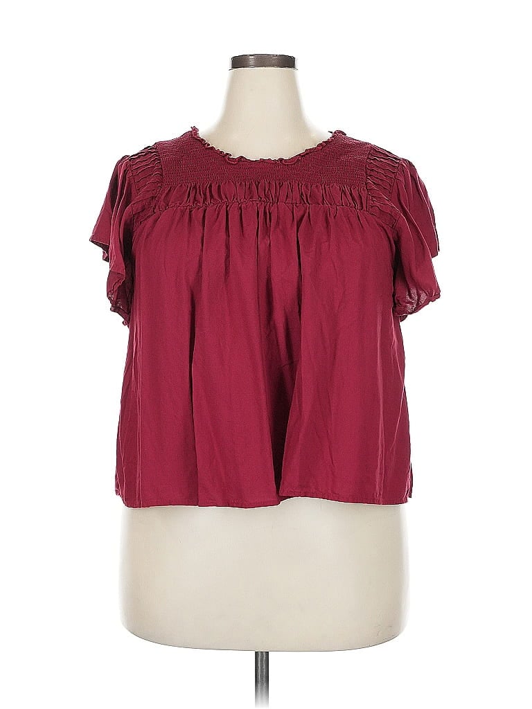 Pre-owned Old Navy Short Sleeve Blouse In Burgundy
