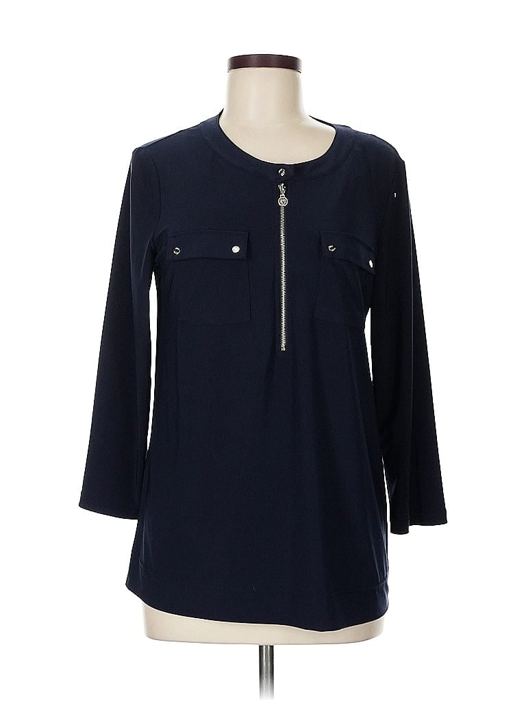 Click to view more detailed imagery on our partner's website Pre-owned Anne Klein Long Sleeve Top Blue Keyhole Neckline Tops