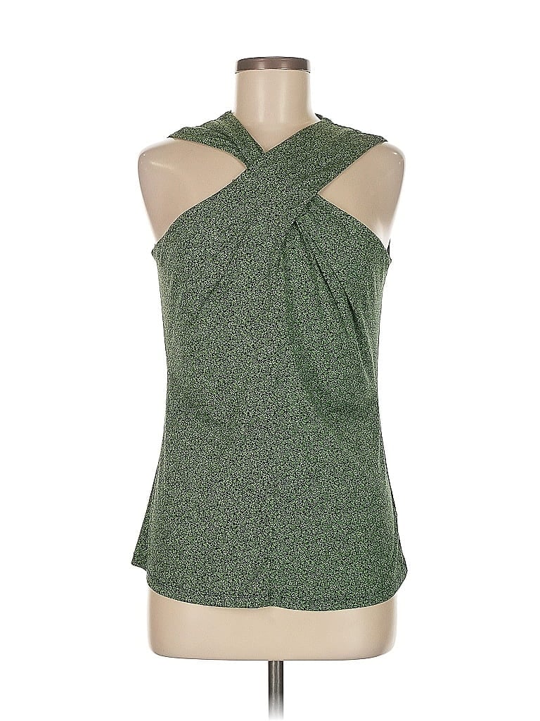 Michael Kors Womens Zippered Ruffled Flutter Sleeve V Neck Blouse Green Size Medium