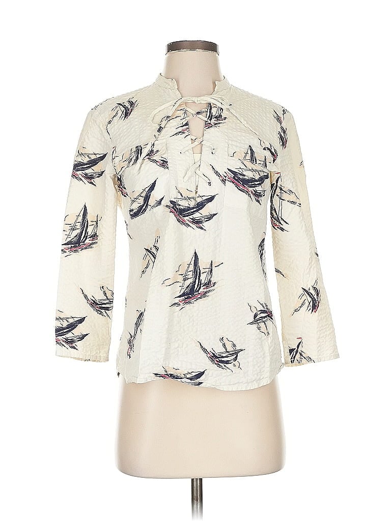 Pre-owned L.l.bean Signature 3/4 Sleeve Blouse In White