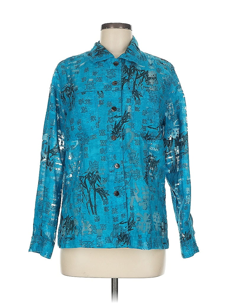 Chico's Design Print Teal Long Sleeve Button-Down Shirt Size M - photo 1
