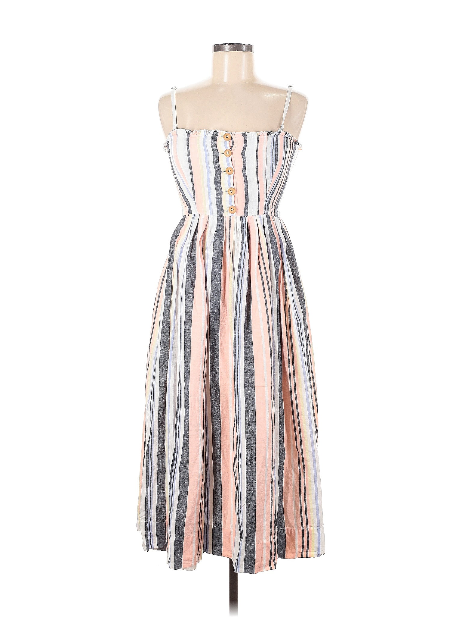 Free People 100% Cotton Stripes Tan Pink Casual Dress Size M