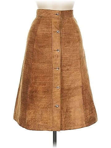 Assorted Brands Tan Suede Leather Midi Skirt Elegance (view 1)