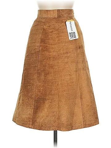 Assorted Brands Tan Suede Leather Midi Skirt Elegance (view 2)
