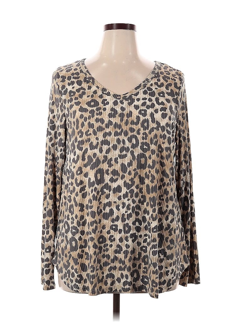 Honeyme Animal Print Tan Long Sleeve T-Shirt Size XL - photo 1