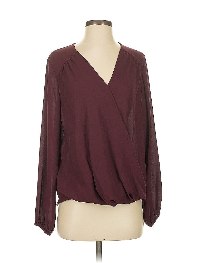 Pre-owned Inc International Concepts Long Sleeve Blouse In Burgundy