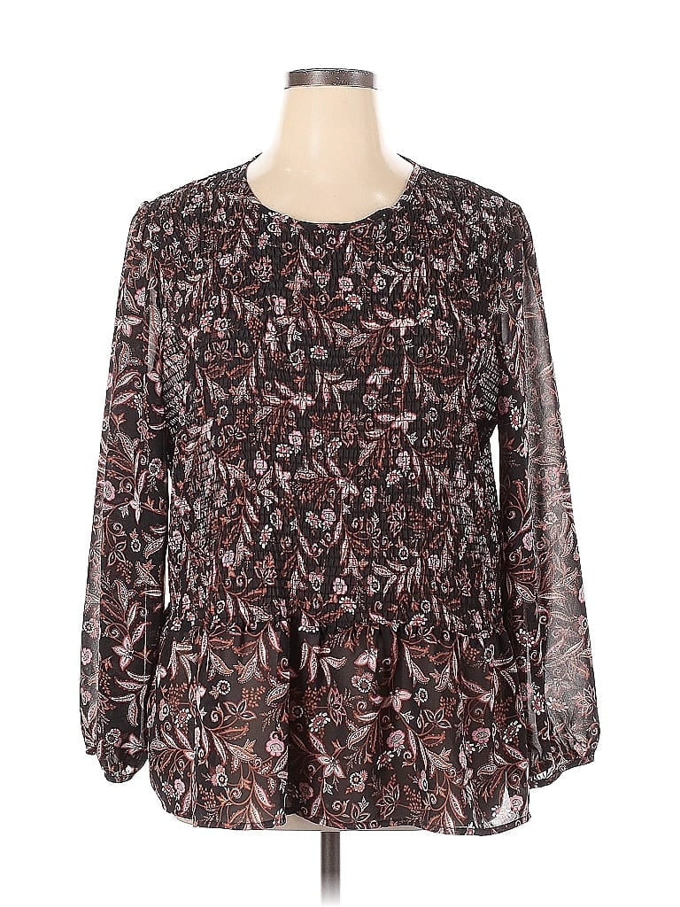 Terra & Sky 100% Polyester Brown Long Sleeve Blouse Size 1X - photo 1