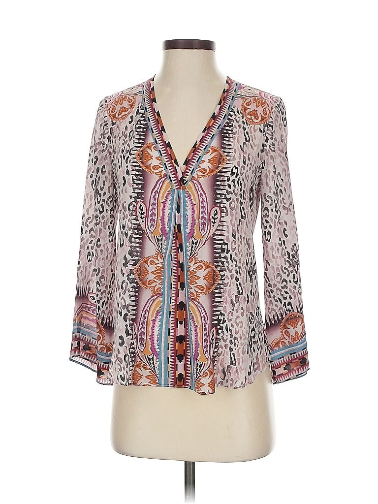 Hale Bob 100% Silk Graphic Animal Print Pink Ivory 3/4 Sleeve Silk Top Size XS - photo 1