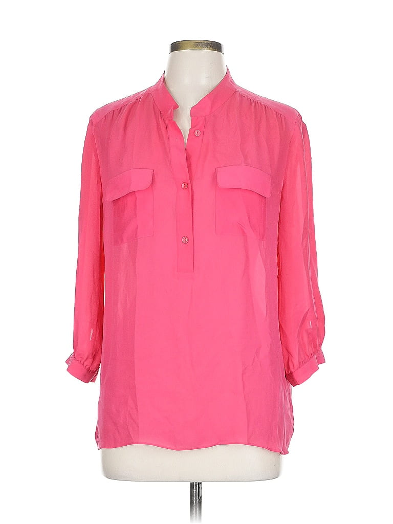 Pre-owned Parker 3/4 Sleeve Silk Top Pink Keyhole Neckline Tops