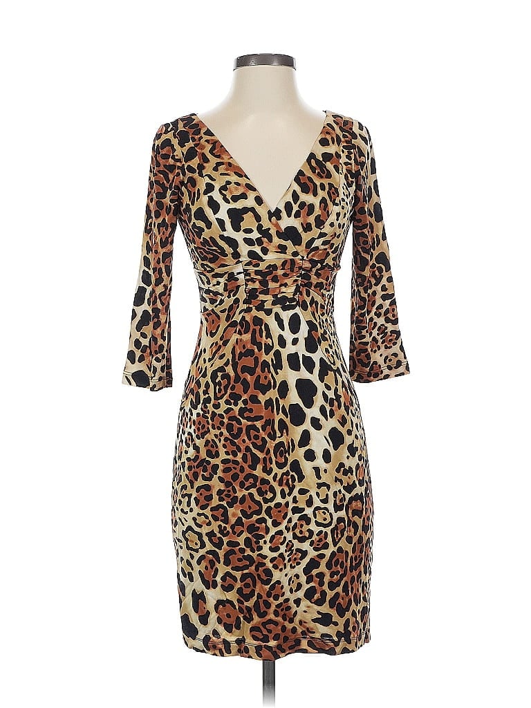 David Meister 100% Viscose Animal Print Brown Cocktail Dress Size 4 - photo 1