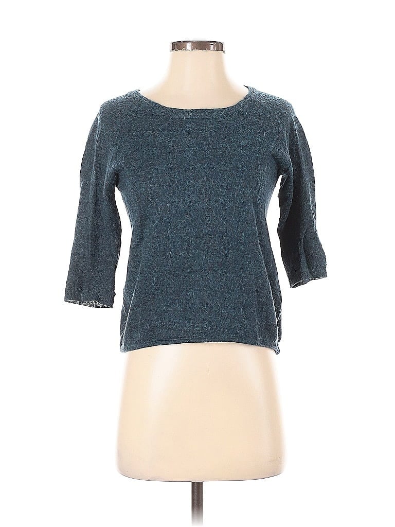 Pre-owned Theory 3/4 Sleeve Top Teal Boatneck Tops In Blue
