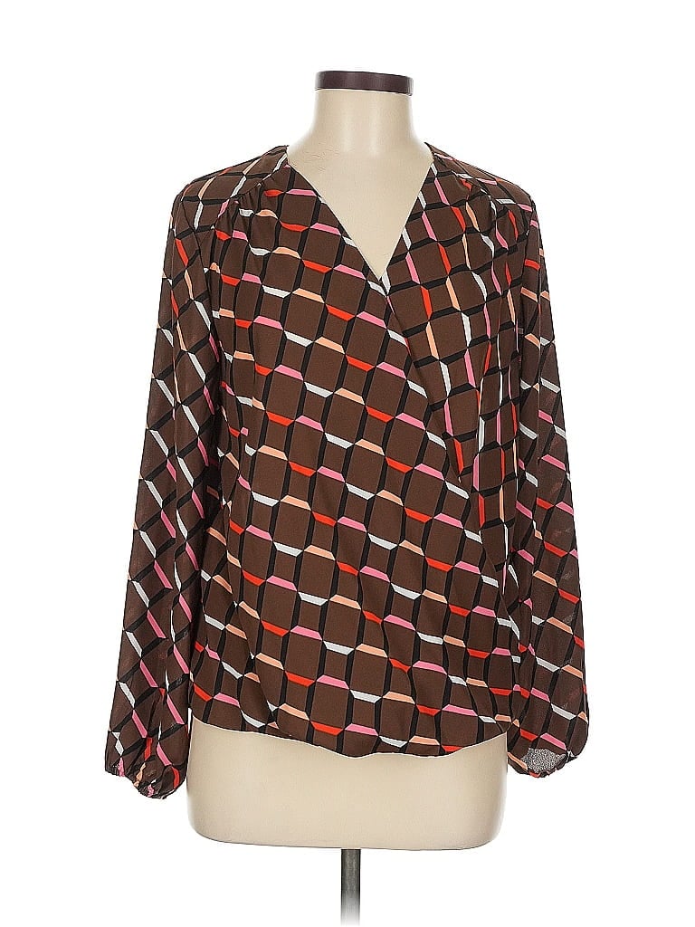 Pre-owned T Tahari Long Sleeve Blouse In Brown
