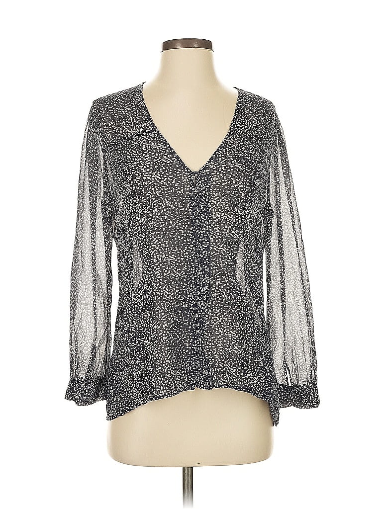 Click to view more detailed imagery on our partner's website Pre-owned Joie Long Sleeve Silk Top Silver Plunge Neckline Tops