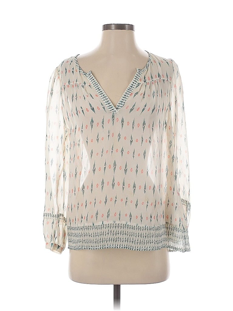 Pre-owned Joie 3/4 Sleeve Silk Top Ivory V Neck Tops In White