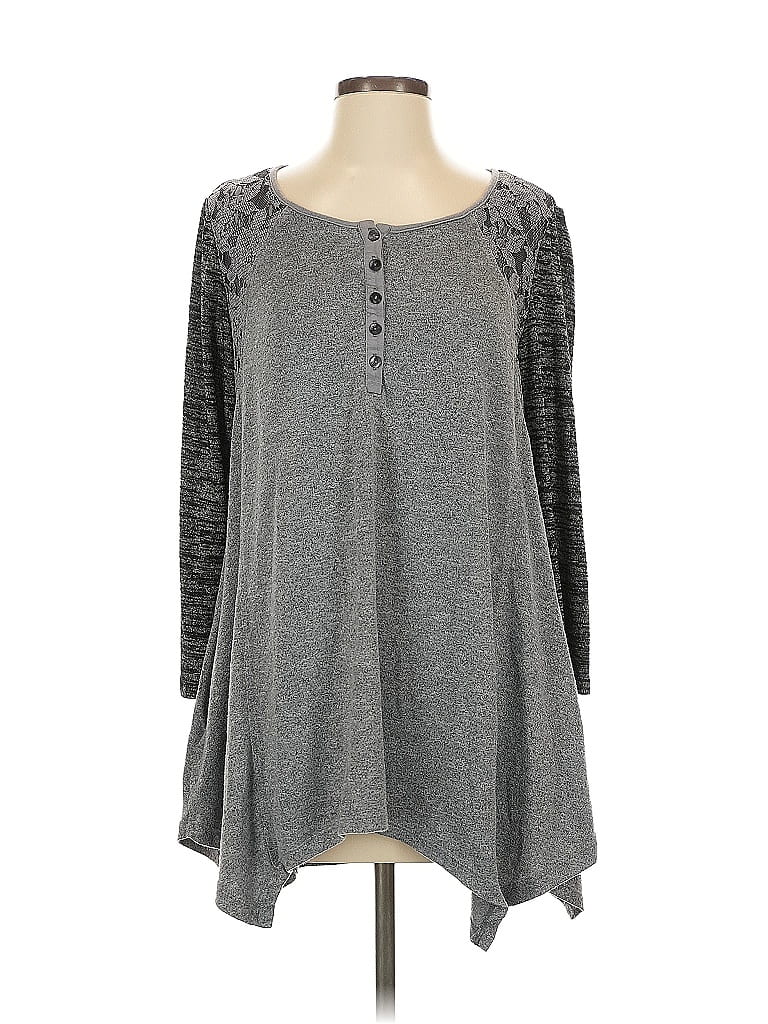 LOGO by Lori Goldstein Gray Long Sleeve Top Size M - photo 1
