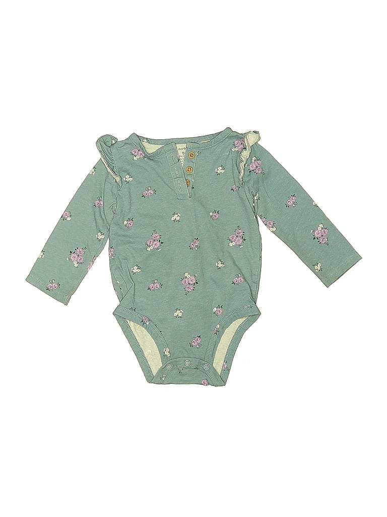 Carter's 100% Cotton Floral Green Long Sleeve Onesie 6-9 MO / 9 MO - photo 1